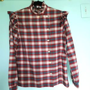 Vintage 1970's Plaid Overlap Button-down Shirt